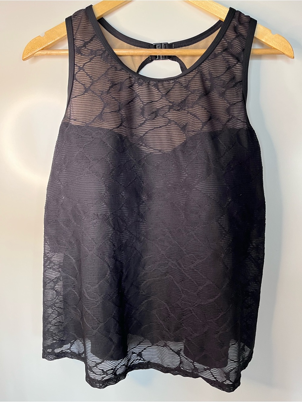 Penningtons Black Lace Tankini Swim Top with Built-In Bra – 1X